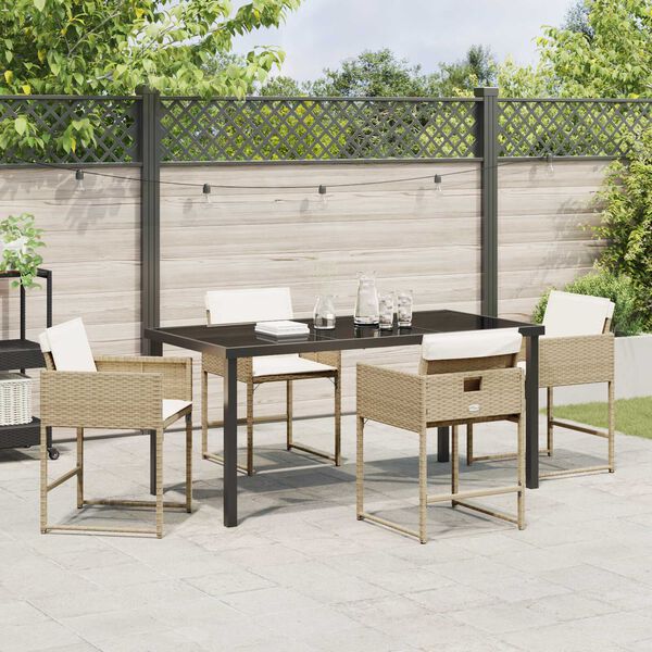 vidaXL Garten Essgruppe mit Kissen 5 pcs Beige Poly-Rattan