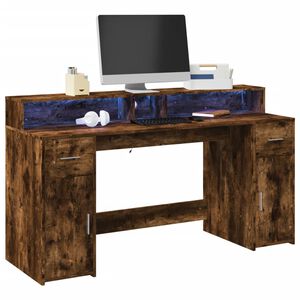 vidaXL LED-Schreibtisch R&auml;uchereiche 160x55x91 cm Holzwerkstoff