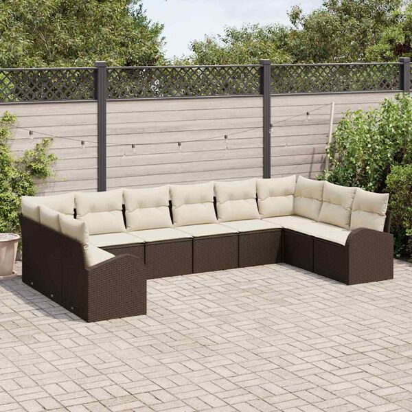 vidaXL Sofa Set mit Kissen 10 pcs Braun Polyrattan