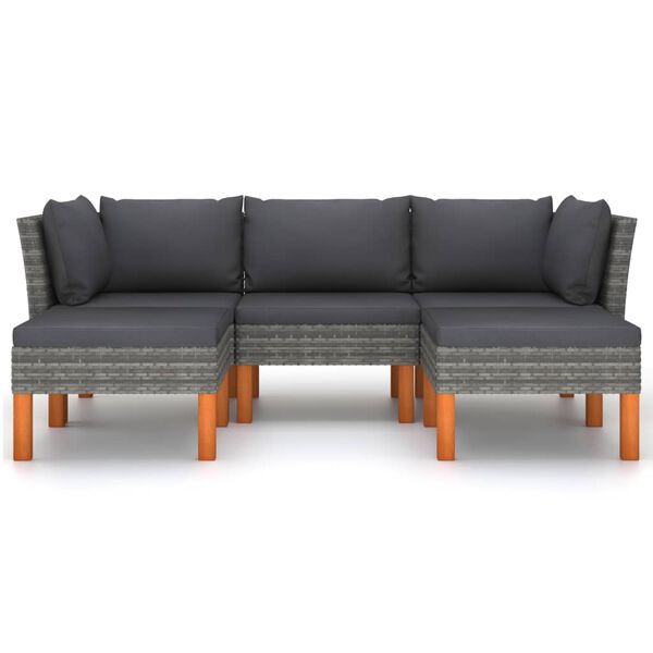 vidaXL 5-tlg. Garten-Lounge-Set mit Kissen Poly Rattan Grau