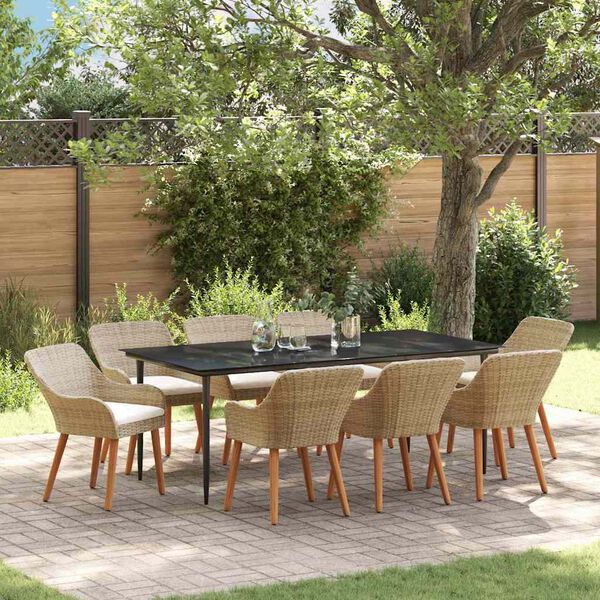 vidaXL Garten Essgruppe mit Kissen 9 pcs Beige Poly-Rattan