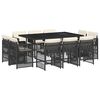 vidaXL 11-tlg. Garten-Essgruppe mit Kissen Schwarz Poly Rattan