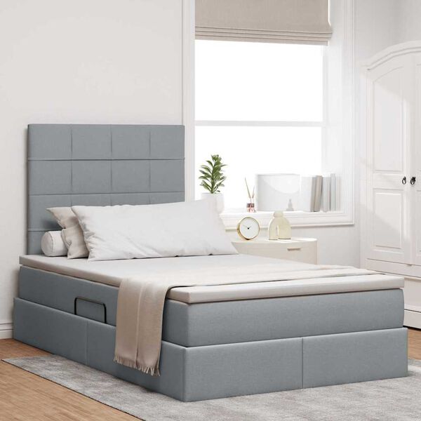 vidaXL Aufbewahrungsbett mit Matratze Hellgrau 120 x 190 cm Stoff