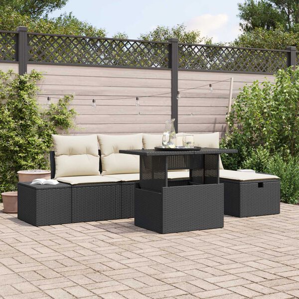 vidaXL Garten-Sofa-Set 6 pcs Schwarz Poly Rattan