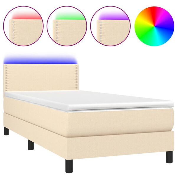 vidaXL Boxspringbett mit Matratze & LED Creme 100x200 cm Stoff