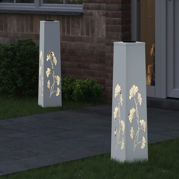 vidaXL Solar LED Weg Licht 2 pcs Wei&szlig; Kalt gewalzter Stahl