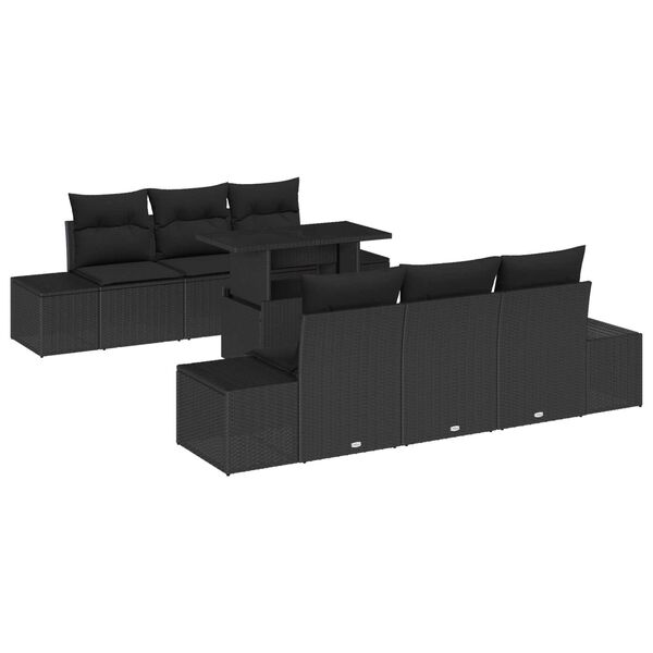 vidaXL Sofa Set mit Kissen 7 pcs Schwarz Poly-Rattan