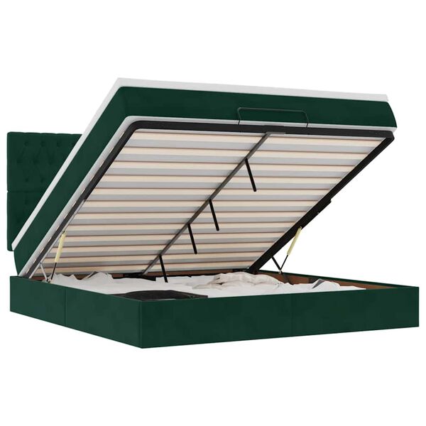 vidaXL Ottoman-Bett mit Matratzen & LEDs Dunkelgr&uuml;n 160x200 cm Samt