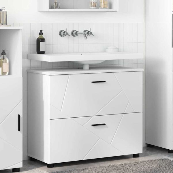 vidaXL Badezimmerschrank Wei&szlig; 76,5 x 35 x 64 cm Holzwerkstoff & Metall