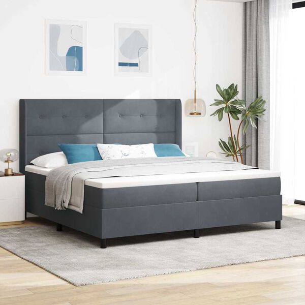 vidaXL Boxspringbett mit Matratze Dunkelgrau 200 x 200 cm Samt