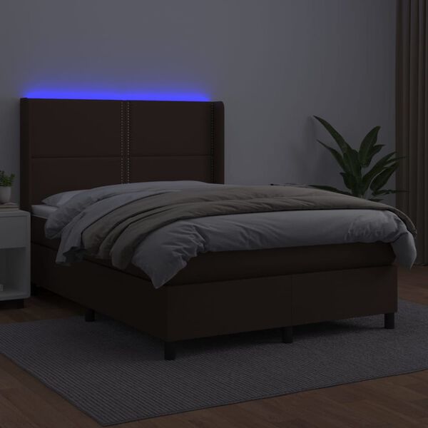 vidaXL Boxspringbett mit Matratze & LED Braun 140x190 cm Kunstleder