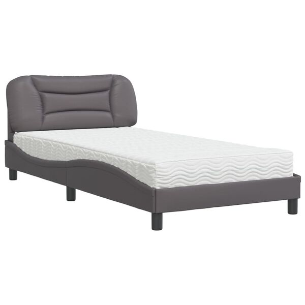 vidaXL Bett mit Matratze "Hvar" Grau 100x200 cm Kunstleder