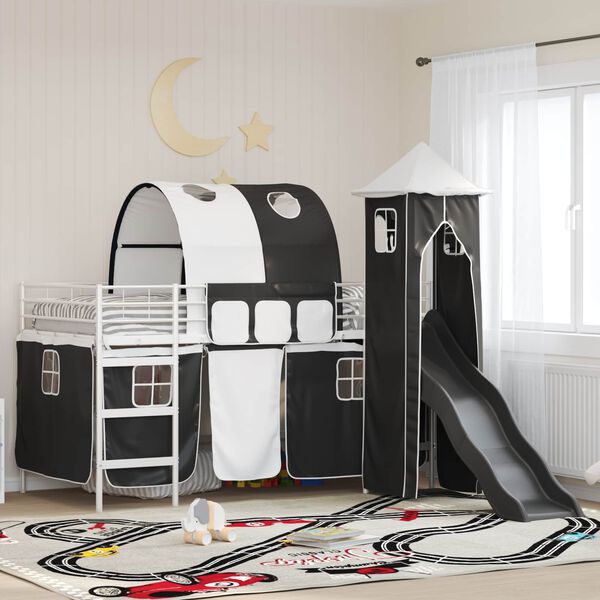 vidaXL Kinderloftbett Wei&szlig; und Schwarz 99,5 x 200 cm Metall