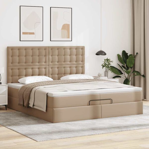 vidaXL Ottoman-Bett mit Matratzen LEDs Cappuccino 200x200cm Kunstleder