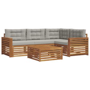 vidaXL Outdoor-Sofagarnitur mit Kissen 5 pcs Nat&uuml;rlich und Hellgrau
