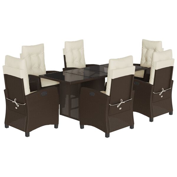 vidaXL 7-tlg. Garten-Essgruppe mit Kissen Braun Poly Rattan