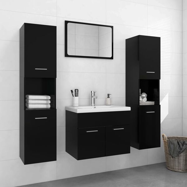 vidaXL Badm&ouml;bel-Set Schwarz Holzwerkstoff
