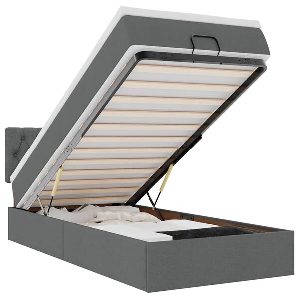 vidaXL Ottoman-Bett mit Matratze & LEDs Dunkelgrau 90x190 cm Stoff