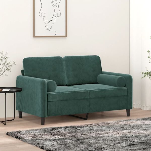vidaXL 2-Sitzer-Sofa mit Zierkissen Dunkelgr&uuml;n 120 cm Samt
