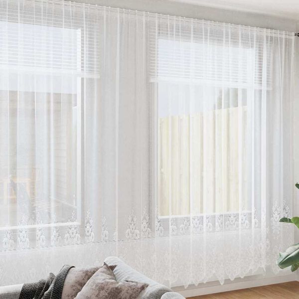 vidaXL Spitzenvorhang mit Vorh&auml;ngen Floral Wei&szlig; 300 x 600 cm Polyester