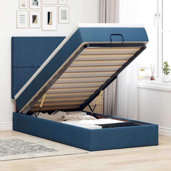 vidaXL Ottoman-Bett mit Matratze & LEDs Blau 80x200 cm Stoff