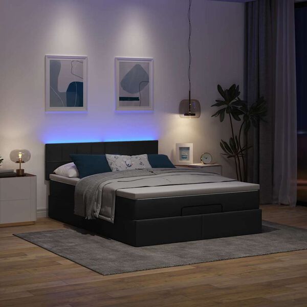 vidaXL Ottomane Bett mit Matratze & LEDs Schwarz 140x200 cm Stoff
