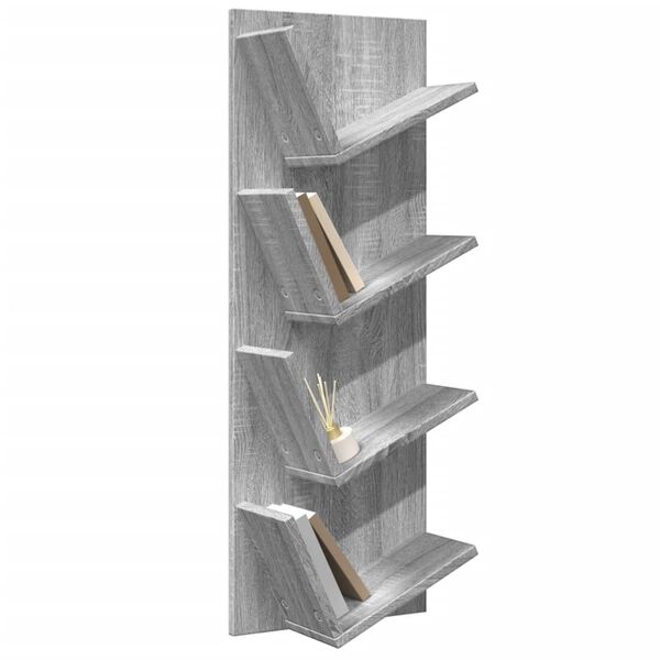 vidaXL Wand-B&uuml;cherregal mit 4 F&auml;chern Grau Sonoma 33x16x90 cm
