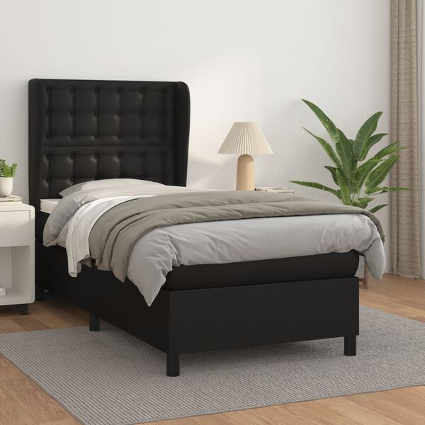 vidaXL Boxspringbett mit Matratze Schwarz 100x200 cm Kunstleder