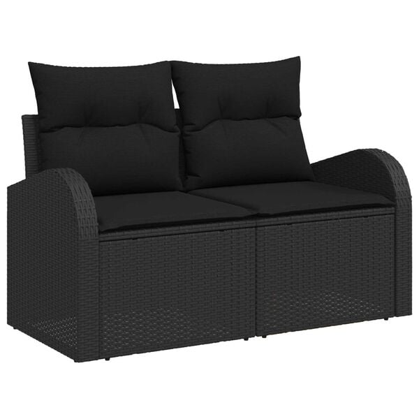 vidaXL Garten-Sofa-Set mit Kissen 7 pcs Schwarz Poly Rattan