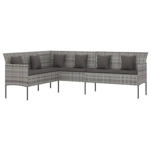 vidaXL Gartensofa in L-Form mit Kissen Grau Poly Rattan