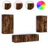 vidaXL 4-tlg. Wohnwand mit LED-Beleuchtung R&auml;uchereiche Holzwerkstoff