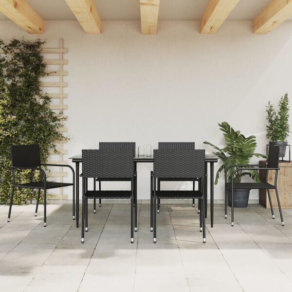 vidaXL 7-tlg. Garten-Essgruppe Schwarz Poly Rattan und Stahl