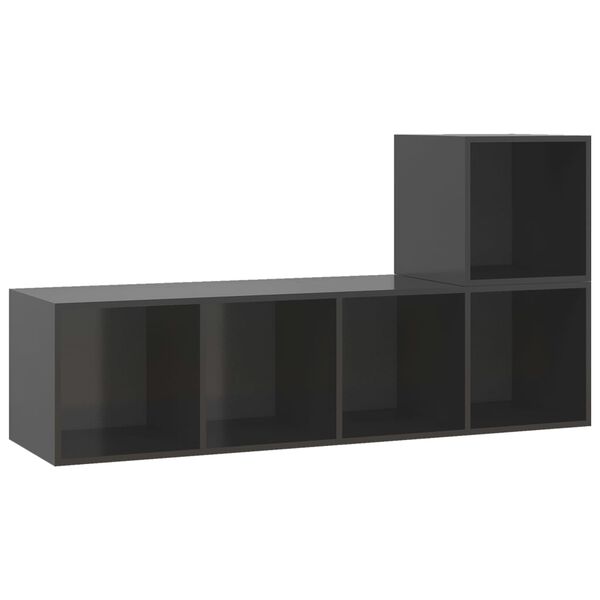 vidaXL 2-tlg. TV-Schrank-Set Hochglanz-Grau Holzwerkstoff