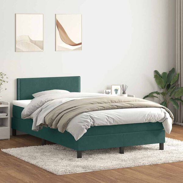 vidaXL Boxspringbett mit Matratze & LED Dunkelgr&uuml;n 120x210 cm Samt