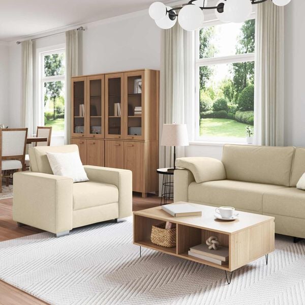 vidaXL Sofa 3 pcs Creme Leinenmischgewebe