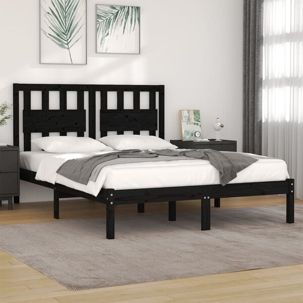 vidaXL Massivholzbett Schwarz Kiefer 180x200 cm