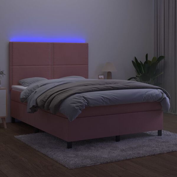 vidaXL Boxspringbett mit Matratze & LED Rosa 140x190 cm Samt