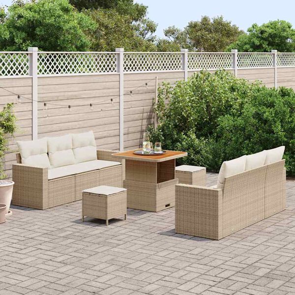vidaXL Gartensofa-set mit Kissen 9 pcs Beige Poly-Rattan