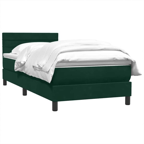 vidaXL Boxspringbett mit Matratze Dunkelgr&uuml;n 90x210 cm Samt