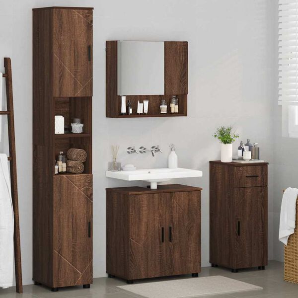 vidaXL Badezimmerm&ouml;bel-Set mit Schubladen 4 pcs Braun Eichen-Optik