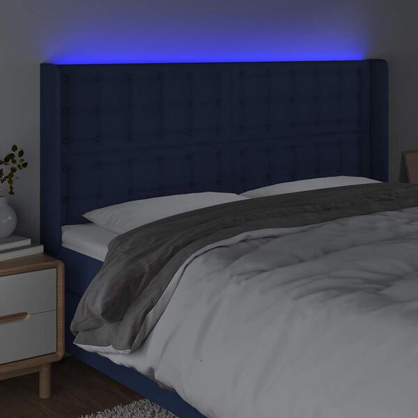 vidaXL LED Kopfteil Blau 183x16x118/128 cm Stoff