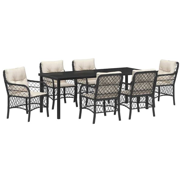vidaXL Garten Essgruppe mit Kissen 7 pcs Schwarz Poly-Rattan