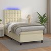 vidaXL Boxspringbett mit Matratze & LED Creme 90x190 cm Kunstleder