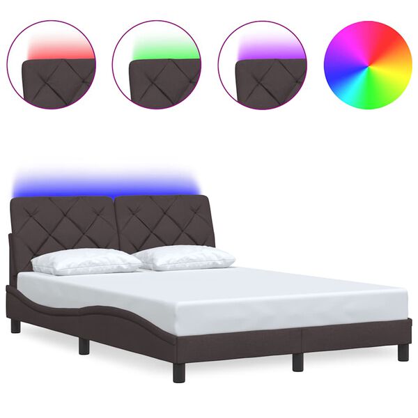 vidaXL Bettgestell mit LED ohne Matratze Dunkelbraun 140x200 cm Stoff