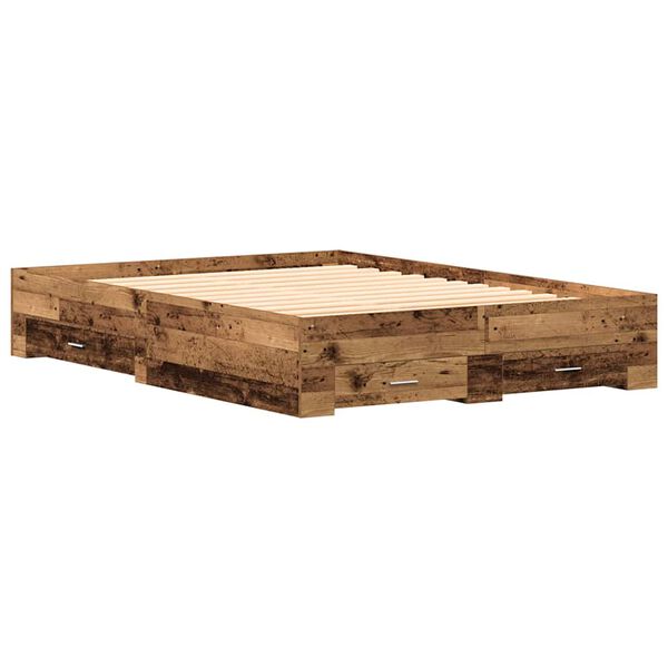 vidaXL Bettrahmen mit Schubladen Altholz 135 x 190 cm Holzwerkstoff