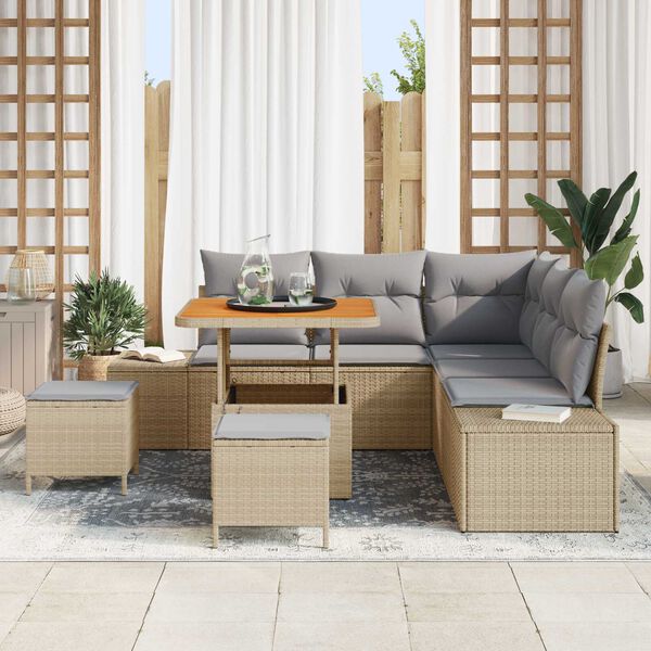 vidaXL Garten-Sofa-Set mit Kissen 8 pcs Beige Poly Rattan
