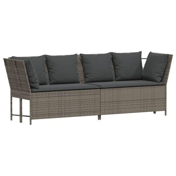 vidaXL Gartensofa mit Kissen Grau Poly Rattan