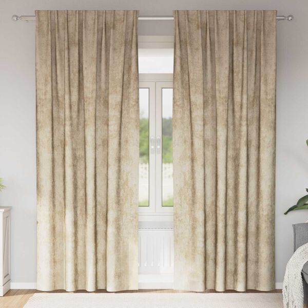 vidaXL Samtvorh&auml;nge mit Vorh&auml;ngen 2 pcs Creme 260 x 140 cm Samt