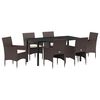 vidaXL Garten Essgruppe mit Kissen 7 pcs Braun Poly-Rattan