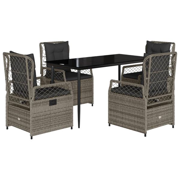 vidaXL 5-tlg. Garten-Essgruppe mit Kissen Grau Poly Rattan